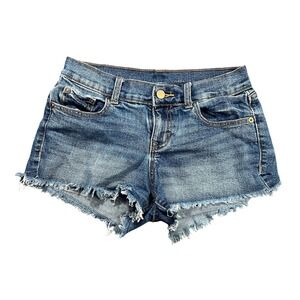Old Navy Womens Size 0 REG Boyfriend Denim Shorts Medium Wash Distressed Raw Hem